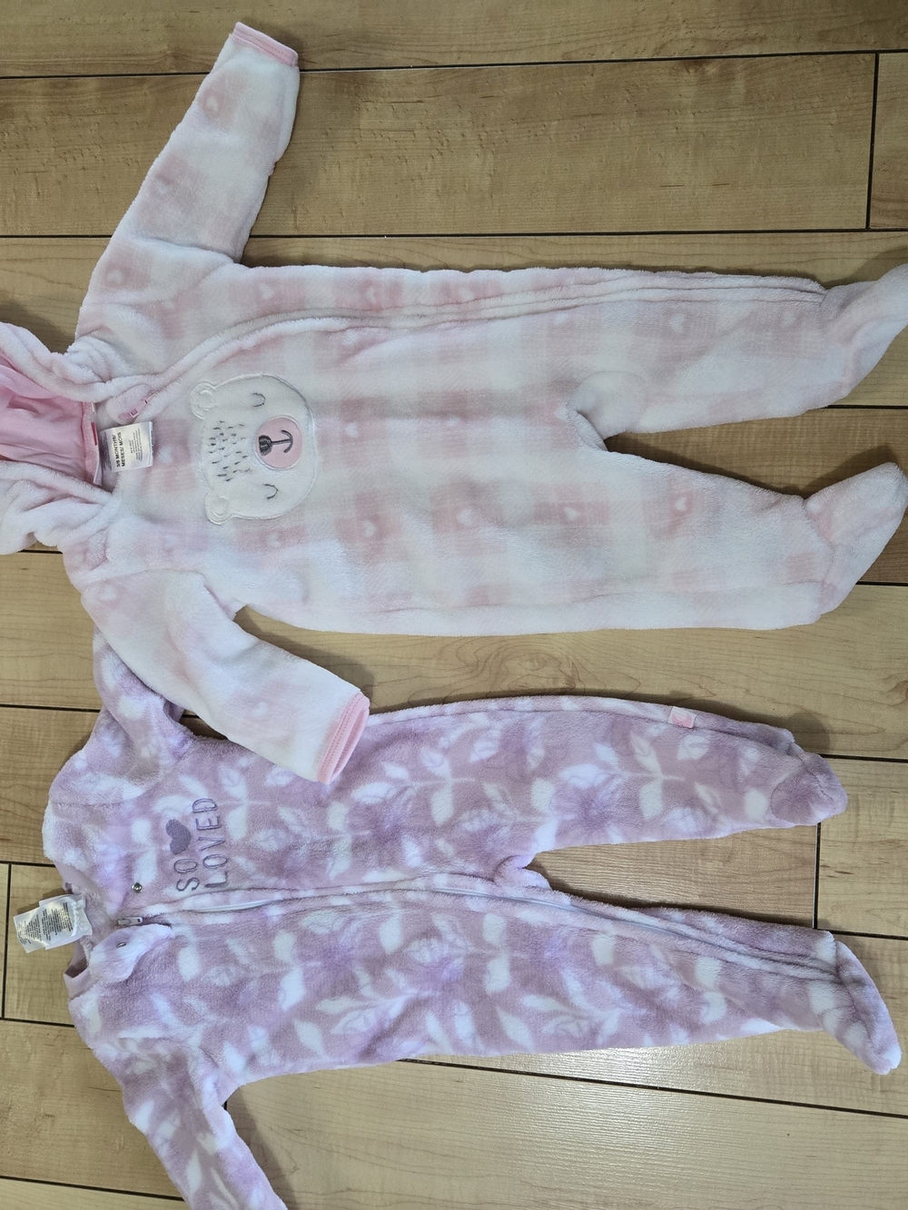 Baby Girls Soft Pink Plush Baby One-Piece Footie